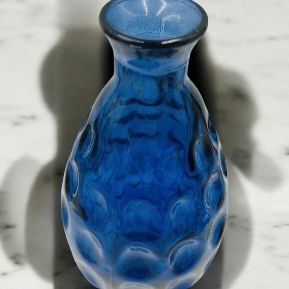 Vtg Vidrios San Miguel VASE Colbalt Blue Thumbprint 100% Recycled Glass 12”Spain - Picture 7 of 8